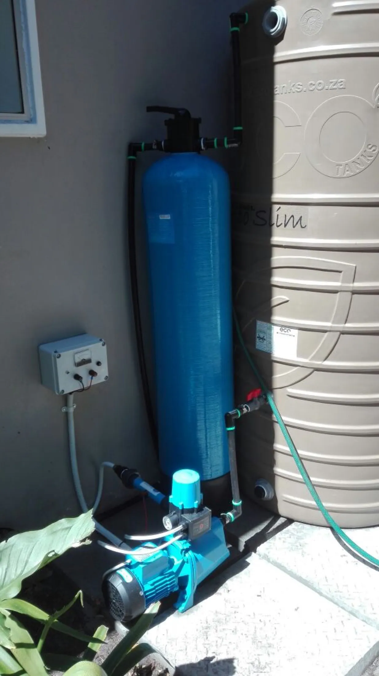Close view of a residential water treatment installation