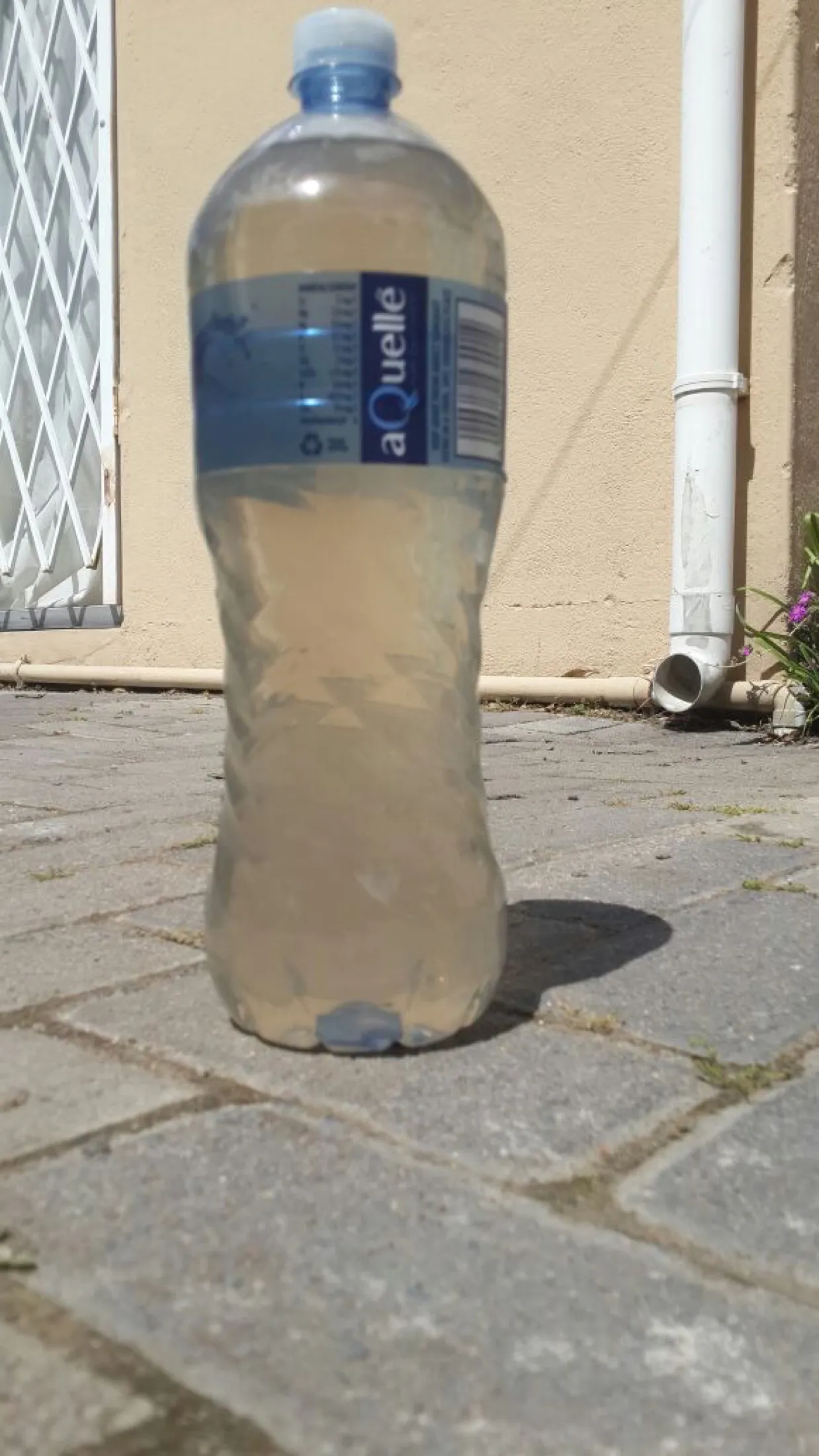 A bottle of cloudy, sediment-heavy water